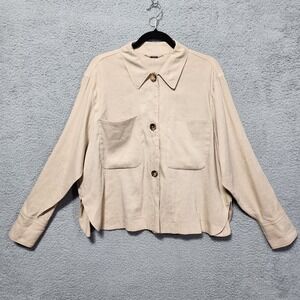 MARC CAIN Womens Button Top Linen Blend Long Sleeve Beige Size N5 Large